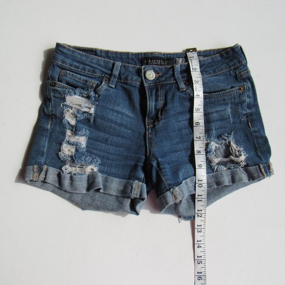 Aeropostale Women's Distressed Seriously Stretchy Denim Jeans Midi Shorts Size 0 - Picture 5 of 6